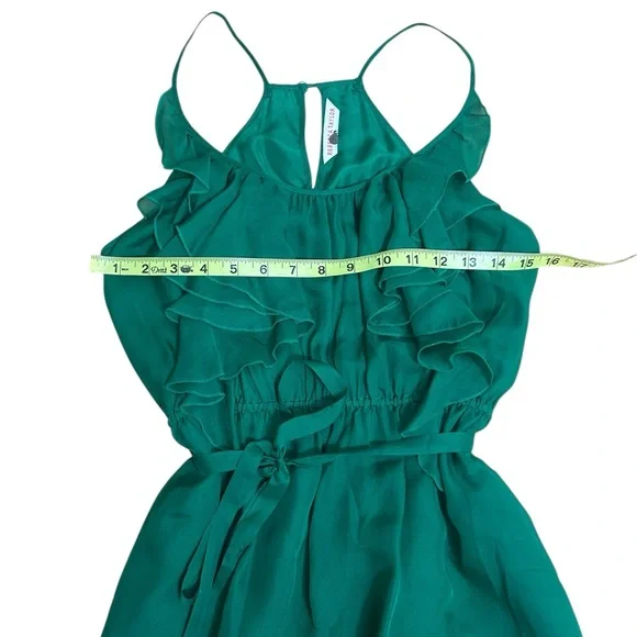 Rebecca Taylor Deep Green 100% Silk Ruffle Mini Dress size 0 - Picture 7 of 8